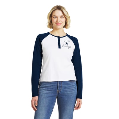  Dallas Cowboys WEAR by Erin Andrews Women's Henley Long Sleeve Raglan T-Shirt - White/Navy