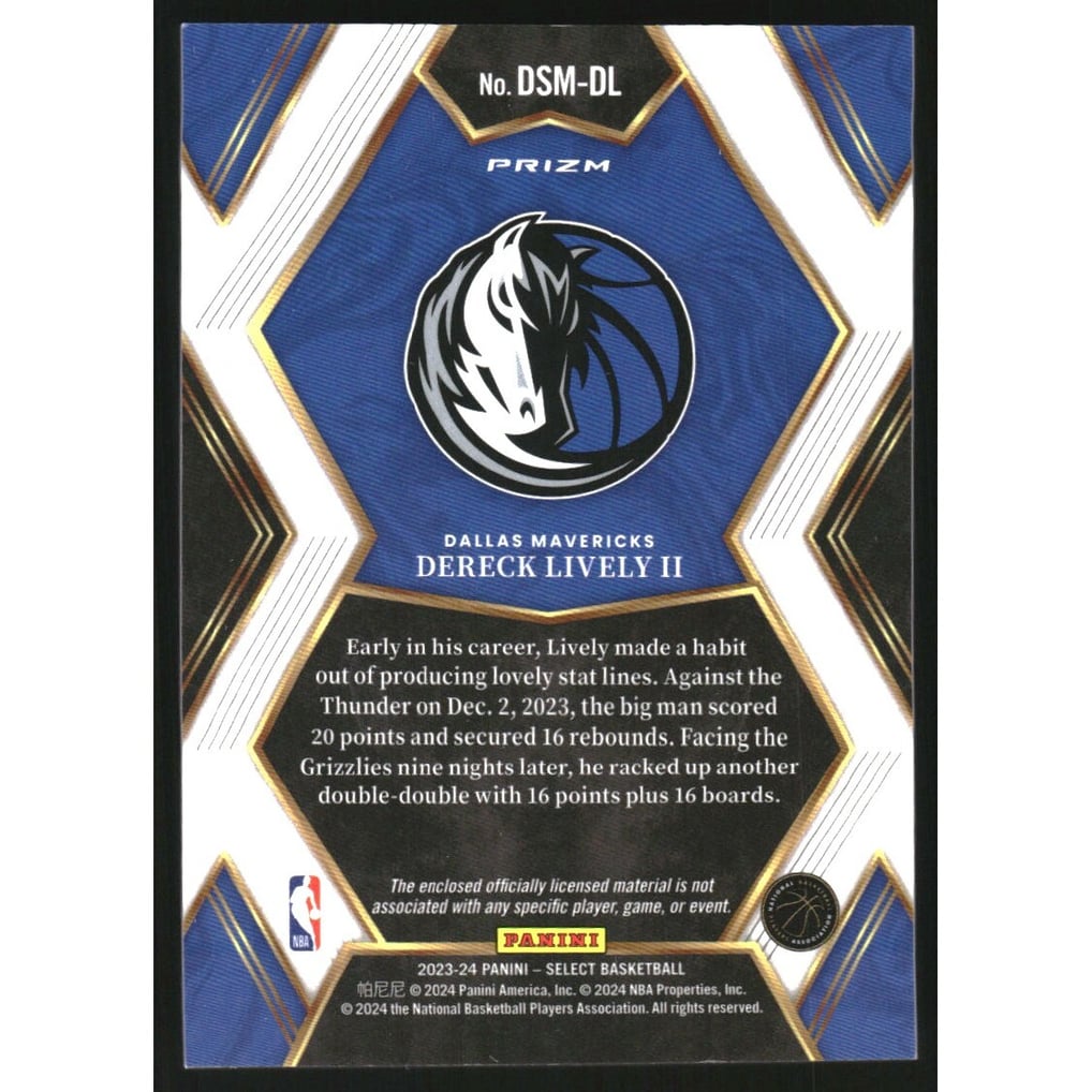 2023-24 Select Draft Selections Memorabilia #22 Dereck Lively II