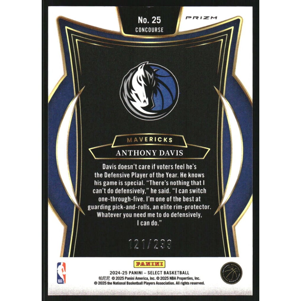 2024-25 Select Light Blue Prizms #25 Anthony Davis