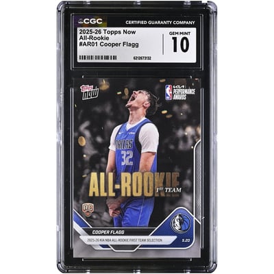 Cooper Flagg Dallas Mavericks 2025-26 Topps Now All-Rookie #AR01 CGC Authenticated GEM MINT 10 Rookie Card