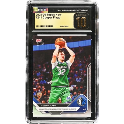 Cooper Flagg Dallas Mavericks 2025-26 Topps Now Youngest Player in NBA History to Score 50+ Points #241 CGC Authenticated Pristine 10 Rookie Card
