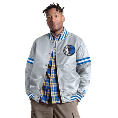 Dallas Mavericks Starter Courtside II Varsity Full Snap Jacket - Silver