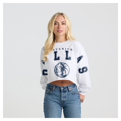 Dallas Mavericks Fanatics Women's Spirit Jersey Cropped Long Sleeve T-Shirt - White