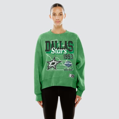  Dallas Stars New Era Women's Throwback Mineral Wash French Terry Crew Sweatshirt - Kelly Green