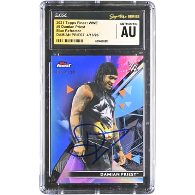 Damian Priest WWE Autographed 2021 Topps Finest Blue Refractor #9 #/150 CGC Fanatics Witnessed Authenticated Card