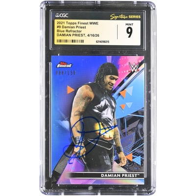 Damian Priest WWE Autographed 2021 Topps Finest Blue Refractor #9 #/150 CGC Fanatics Witnessed Authenticated MINT 9 Card