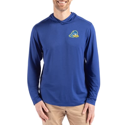  Delaware Fightin' Blue Hens Cutter & Buck Coastline Recycled Double Peached Hoodie - Blue