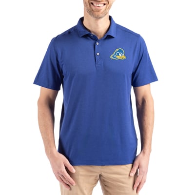  Delaware Fightin' Blue Hens Cutter & Buck Coastline Recycled Double Peached Polo - Blue
