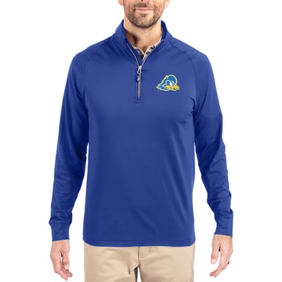  Delaware Fightin' Blue Hens Cutter & Buck Soft Knit Stretch Raglan Quarter-Zip Pullover - Blue