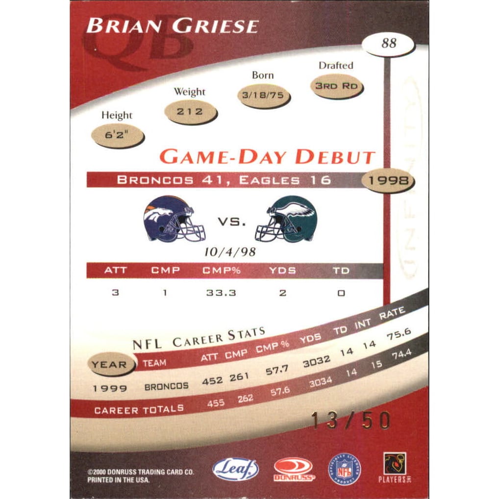 2000 Quantum Leaf Infinity Red #88 Brian Griese