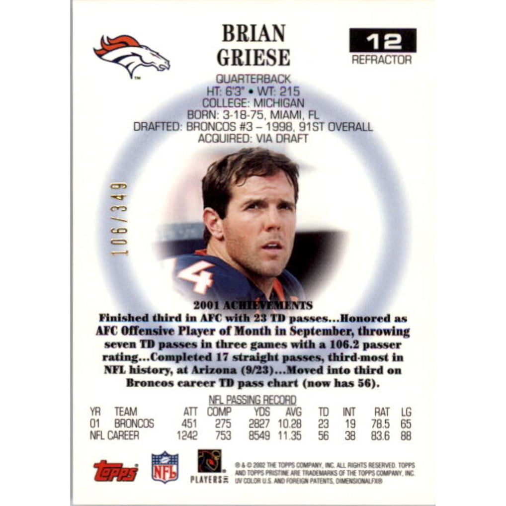 2002 Topps Pristine Refractors #12 Brian Griese