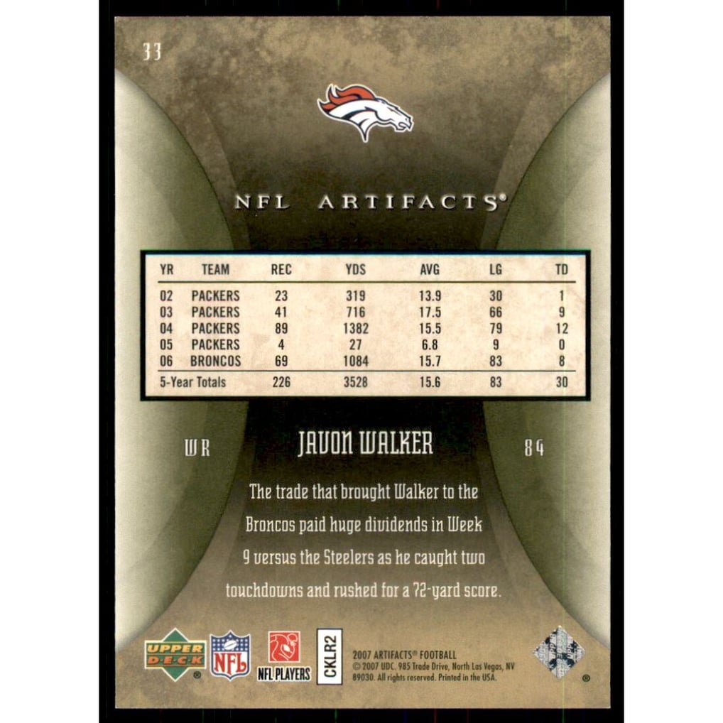 2007 Artifacts Green #33 Javon Walker