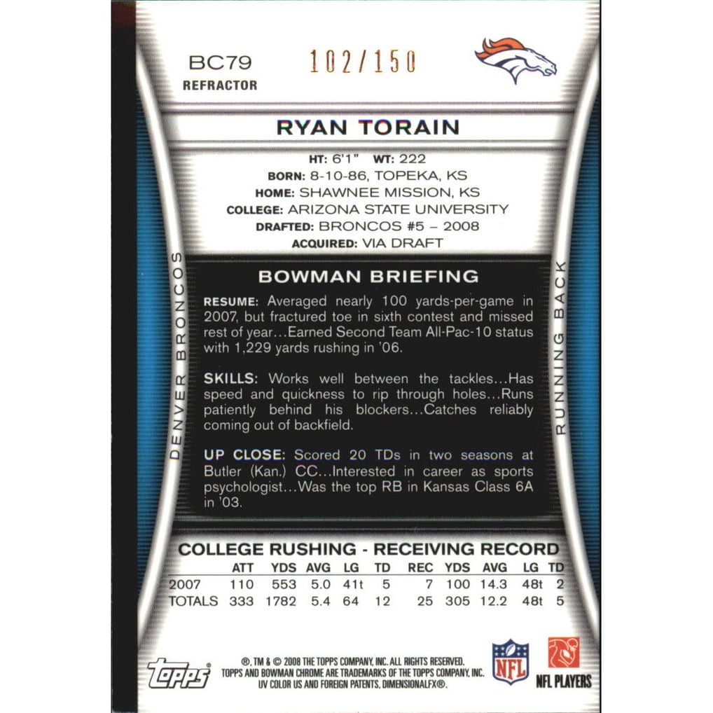 2008 Bowman Chrome Blue Refractors #BC79 Ryan Torain