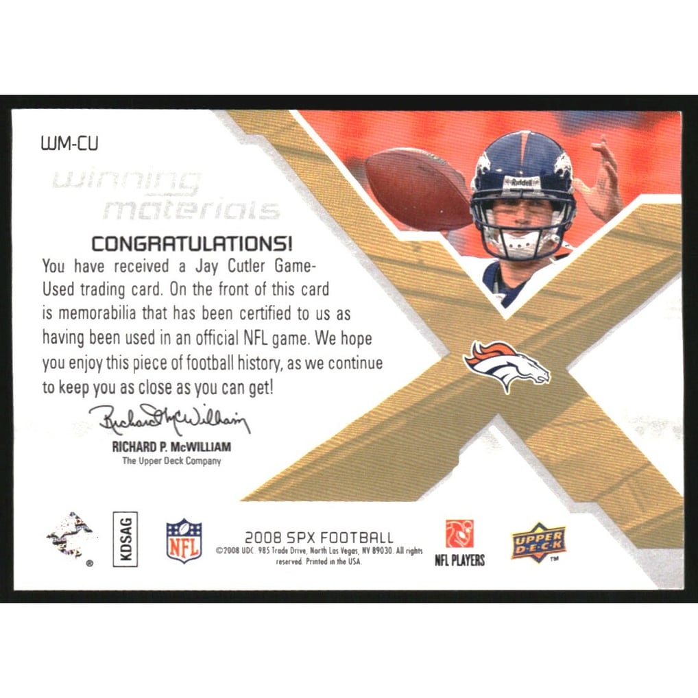 2008 SPx Winning Materials Unique Shape 50 #WMCU Jay Cutler