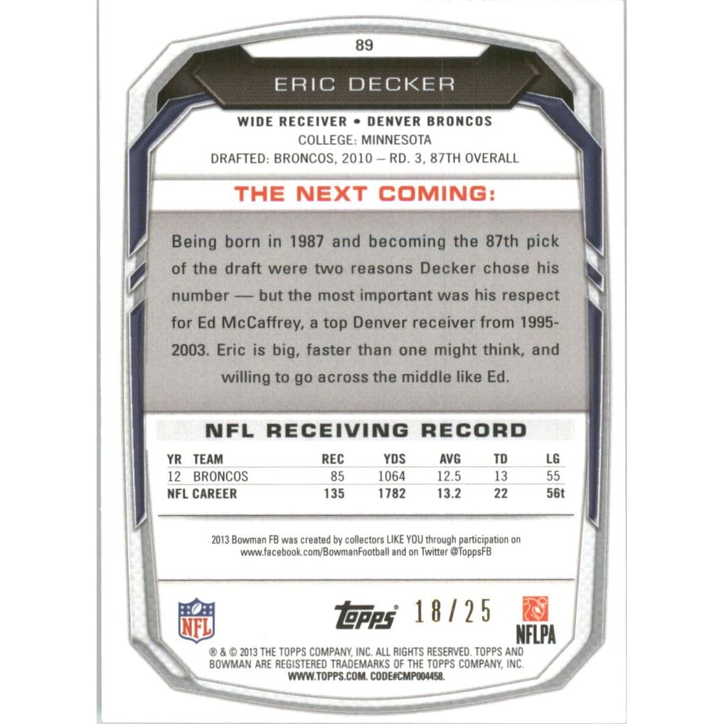 2013 Bowman Silver Ice Red #89 Eric Decker