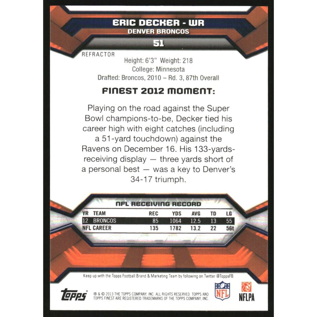 2013 Finest Prism Refractors #51 Eric Decker