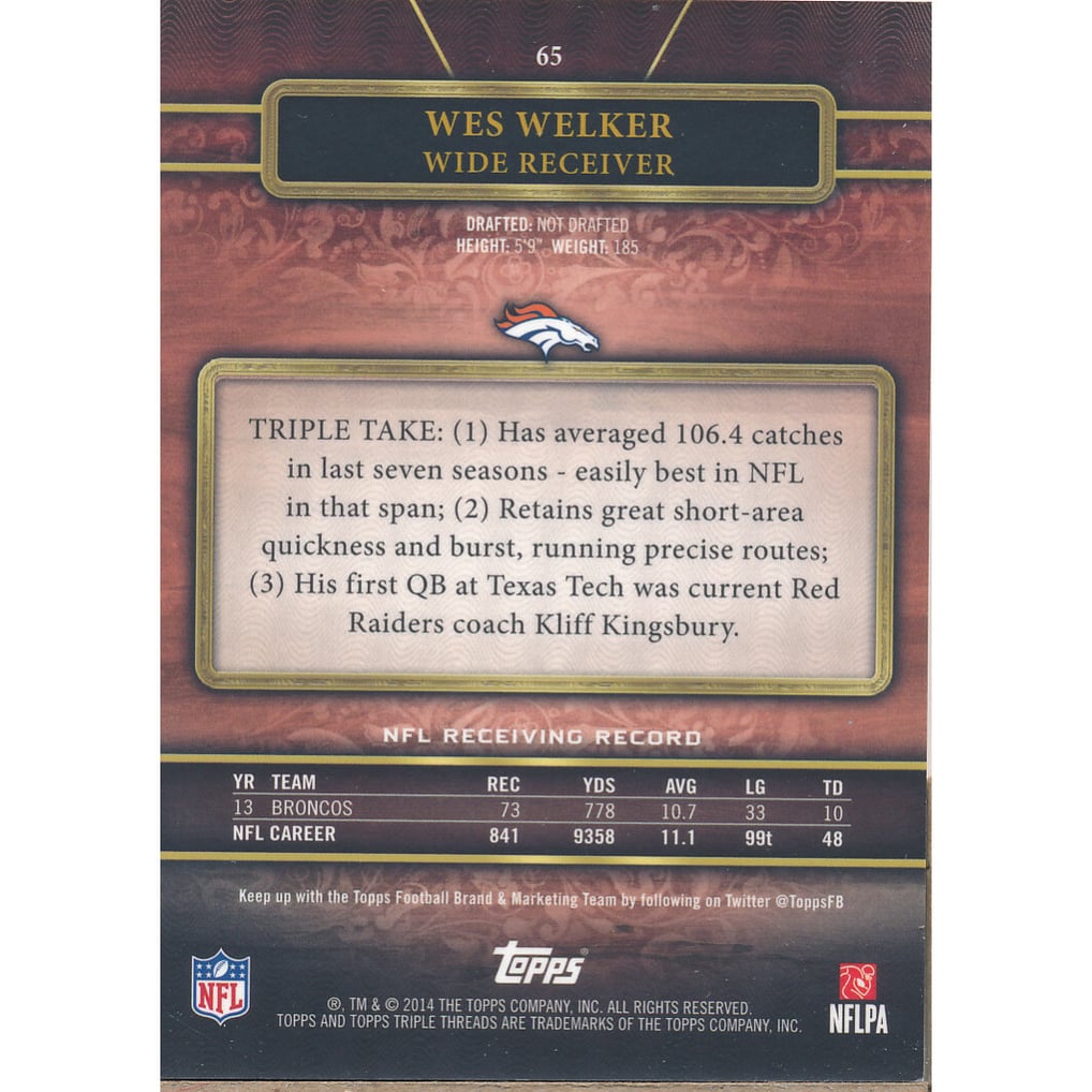 2014 Topps Triple Threads Ruby #65 Wes Welker