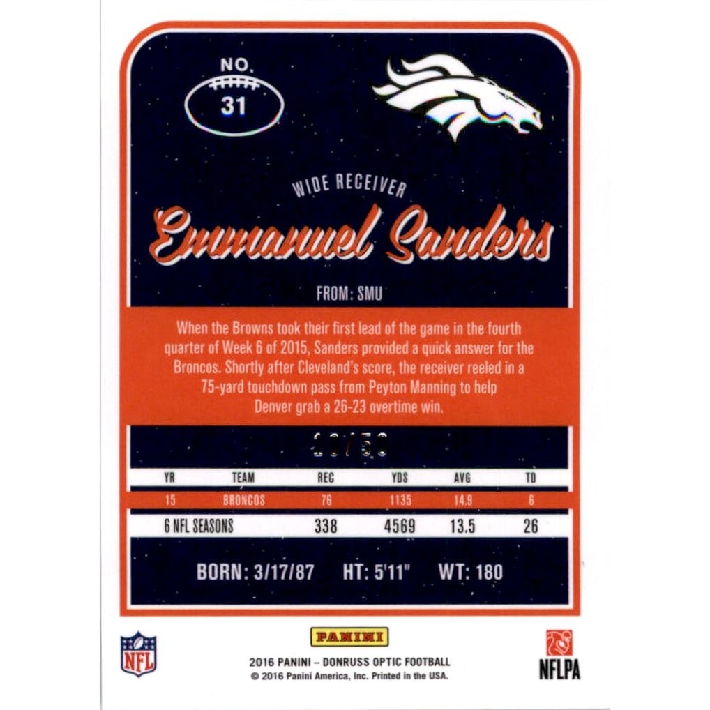 2016 Donruss Optic Carolina Blue #31 Emmanuel Sanders