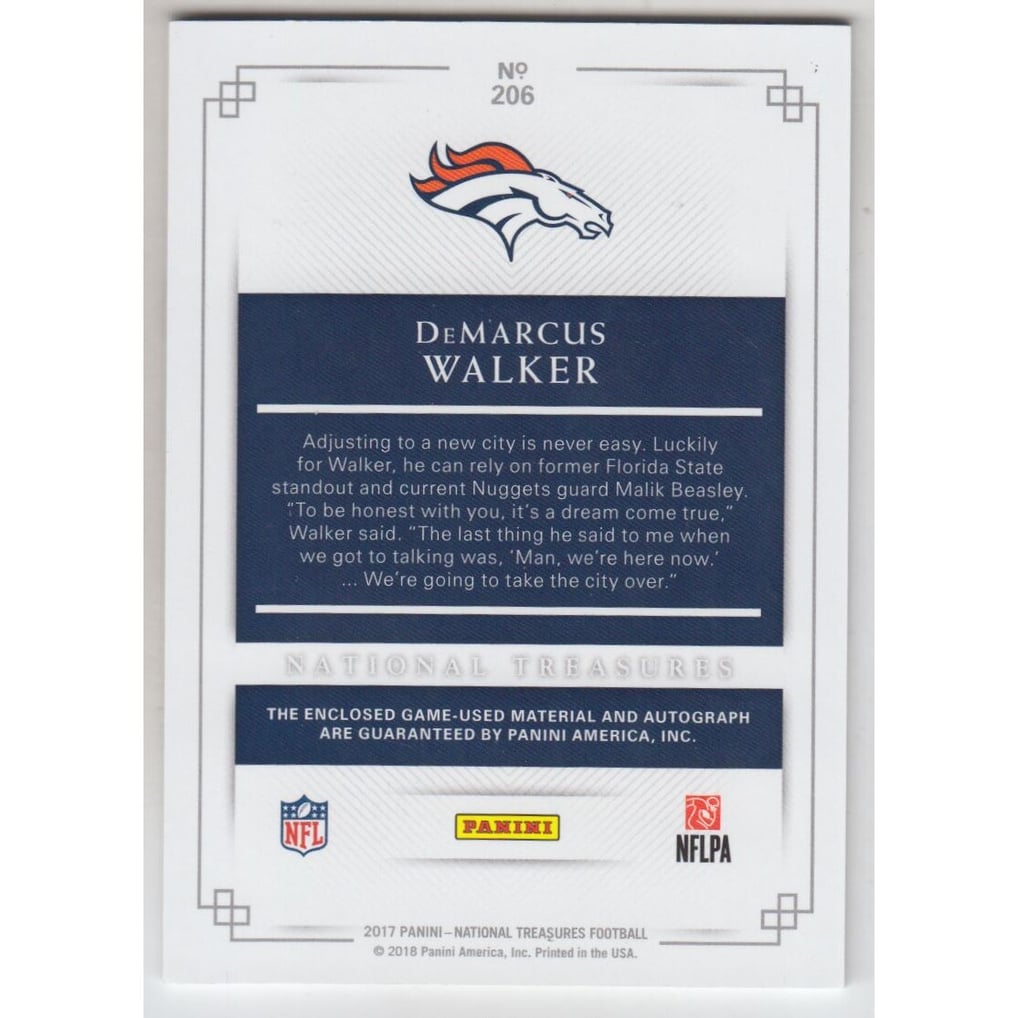 2017 Panini National Treasures #206 DeMarcus Walker JSY AU RC