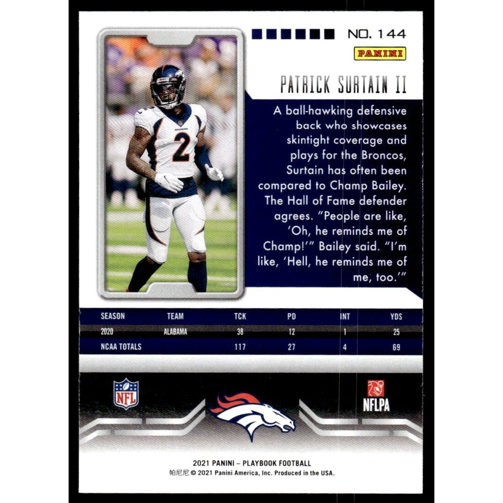2021 Panini Playbook #144 Patrick Surtain II RC
