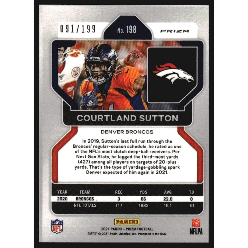 2021 Panini Prizm Prizms Blue Wave #198 Courtland Sutton