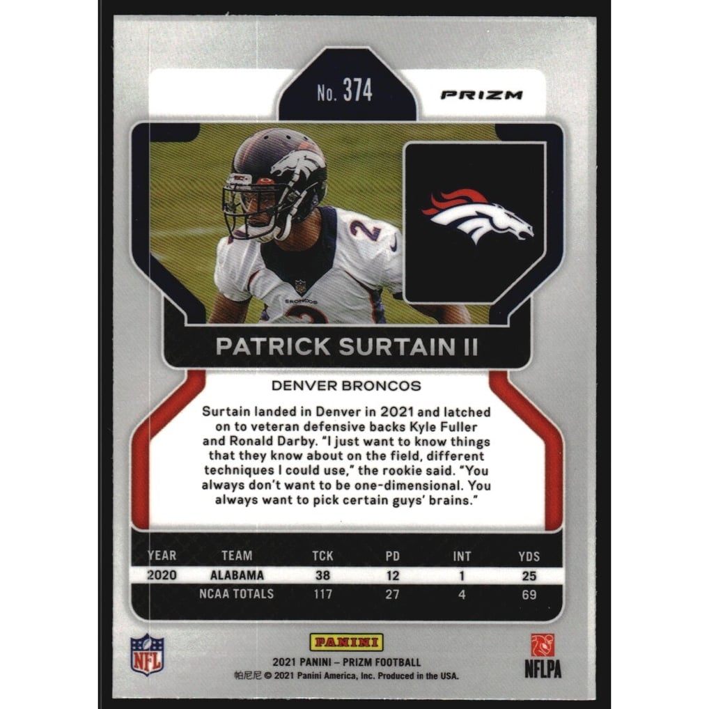 2021 Panini Prizm Prizms Orange Disco #374 Patrick Surtain II