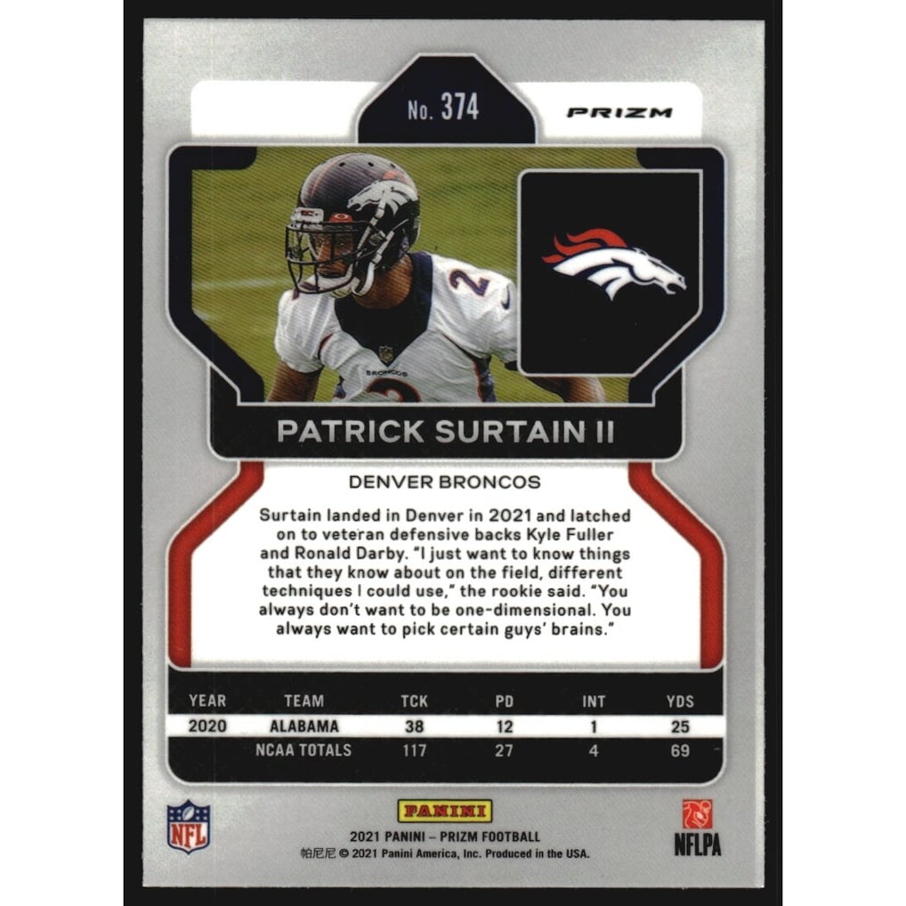 2021 Panini Prizm Prizms Red Ice #374 Patrick Surtain II