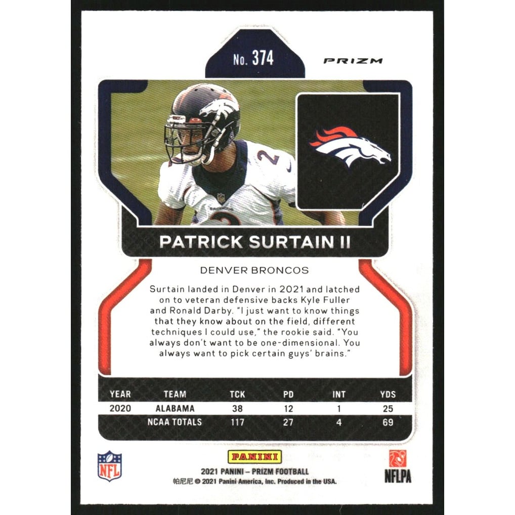 2021 Panini Prizm Prizms Red White and Blue #374 Patrick Surtain II