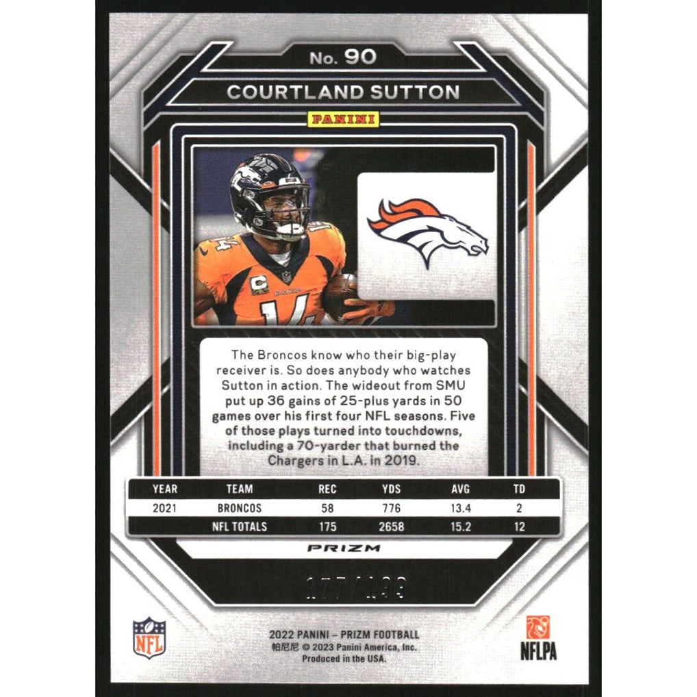 2022 Panini Prizm Prizms Blue Wave #90 Courtland Sutton