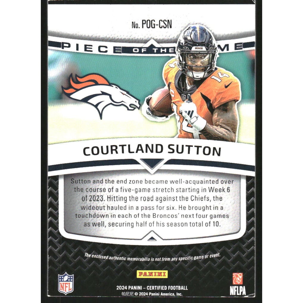 2024 Certified Piece of the Game Teal #44 Courtland Sutton