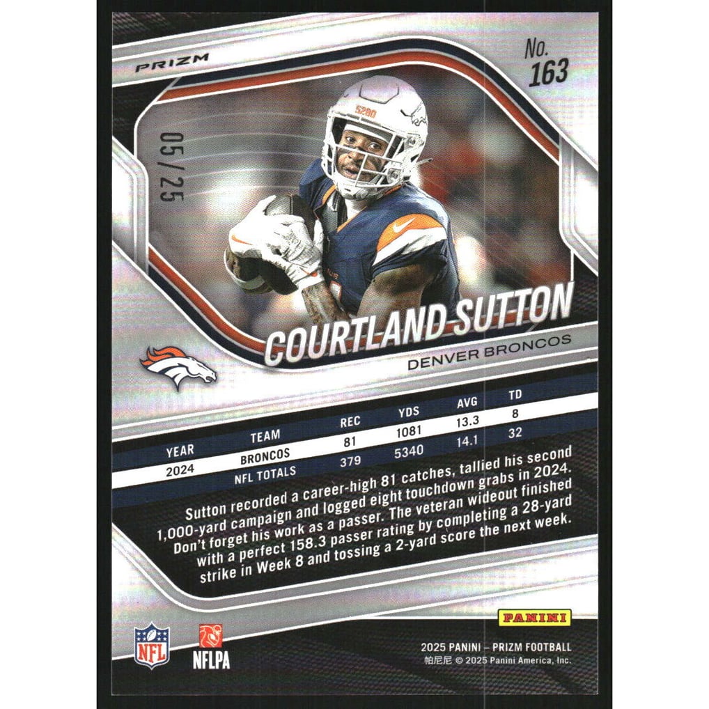 2025 Panini Prizm Prizms No Huddle Pink #163 Courtland Sutton