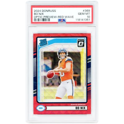 Bo Nix Denver Broncos 2024 Panini Donruss Optic Red Wave Prizm #369 PSA Authenticated 10 Rookie Card