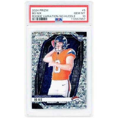 Bo Nix Denver Broncos 2024 Panini Prizm Variation No Huddle Prizm #5 PSA Authenticated 10 Rookie Card