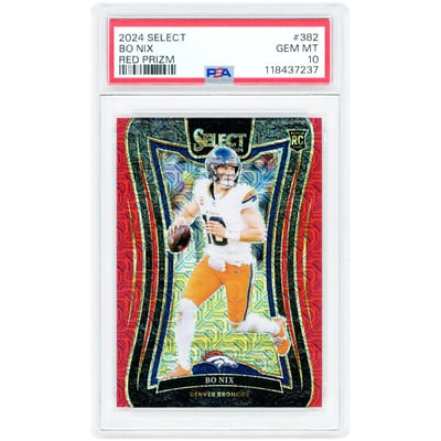 Bo Nix Denver Broncos 2024 Panini Select Red Prizm #382 #3/49 PSA Authenticated 10 Rookie Card