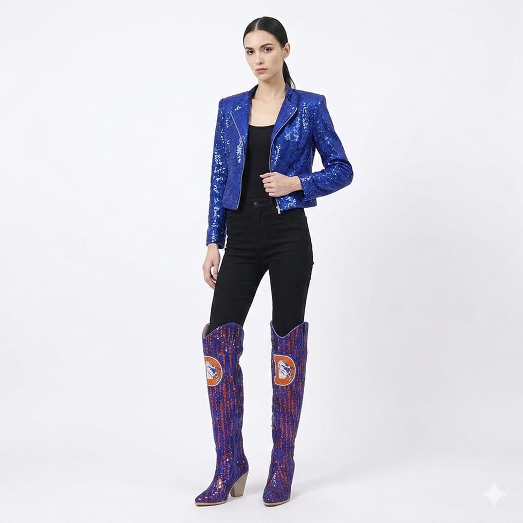 Cuce Denver Broncos Over-the-Knee Two-Tone Sequin Boots