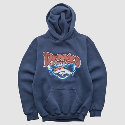 Denver Broncos Logo 7 90s Hooded Pullover Sweatshirt - Navy - Yth M by Fanatics Real Vintage