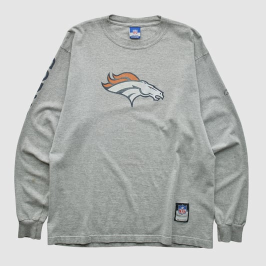 Denver Broncos Reebok 2000s Long Sleeve T-shirt - Heather Gray - M by Fanatics Real Vintage