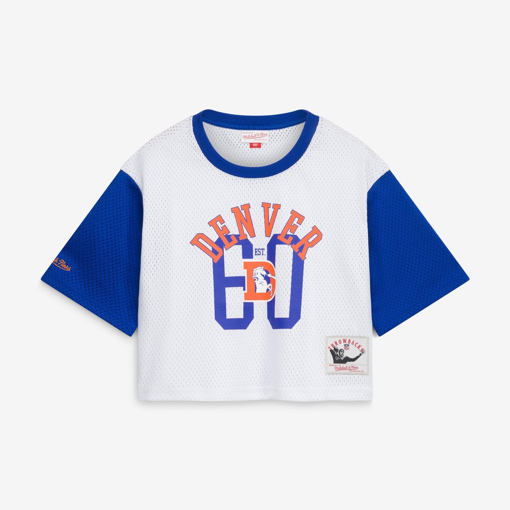 Girls Youth Mitchell & Ness  White Denver Broncos Game Day Cropped Half Sleeve T-Shirt