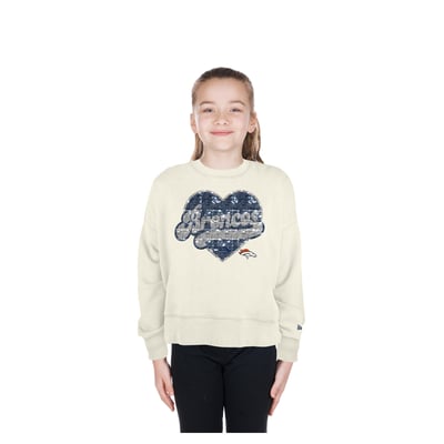  Denver Broncos New Era Girls Youth Flip Sequin Crewneck Sweatshirt - Light Beige