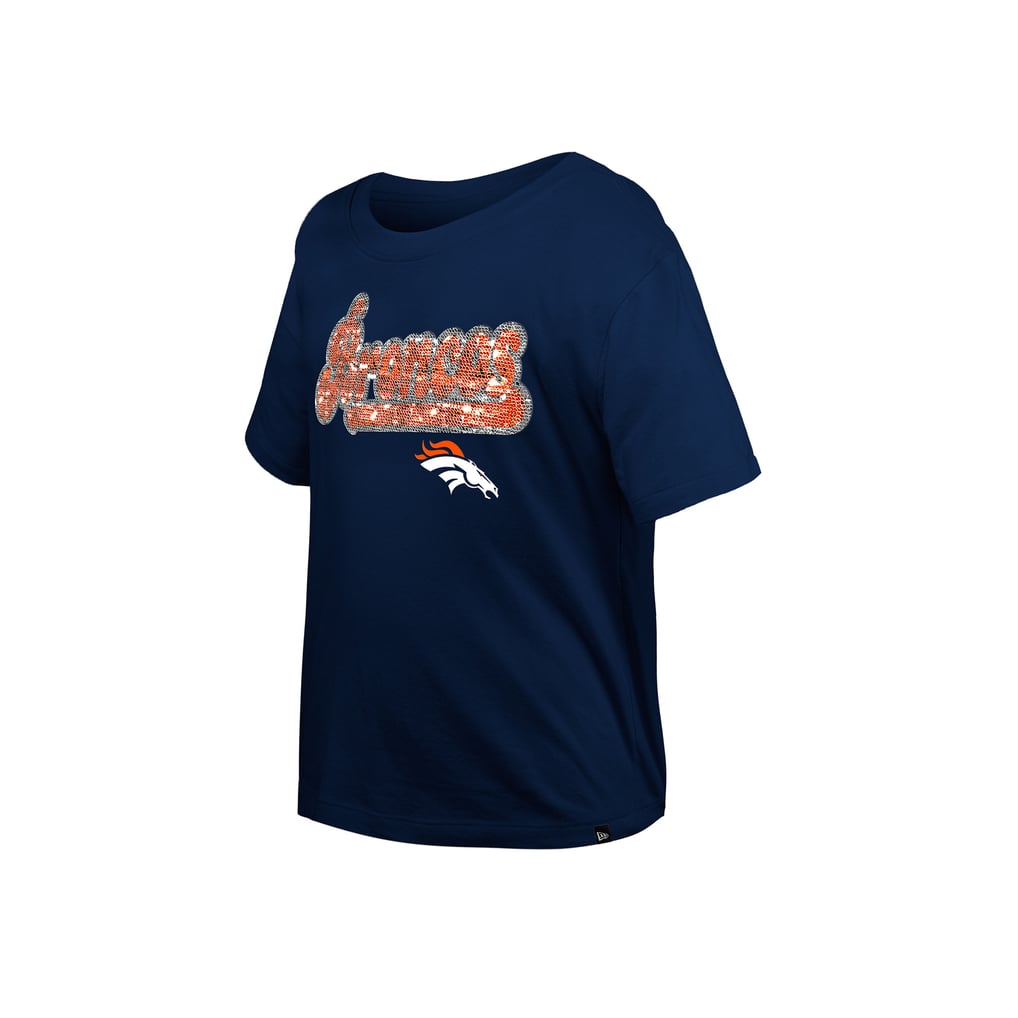 Girls Youth New Era  Navy Denver Broncos Flip Sequin Boxy T-Shirt