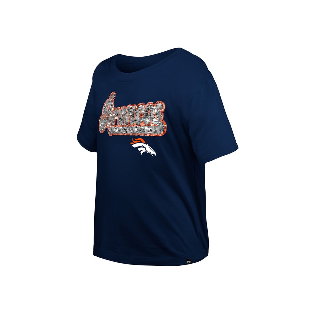Girls Youth New Era  Navy Denver Broncos Flip Sequin Boxy T-Shirt