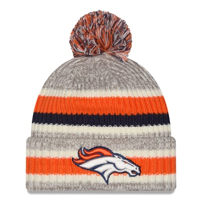 Denver Broncos New Era Girls Youth Stripe Cuffed Knit Hat with Pom - Orange/Beige
