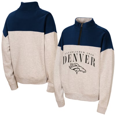  Denver Broncos WEAR by Erin Andrews Girls Youth Blitz Colorblock Half-Zip Sweatshirt - Heather Gray