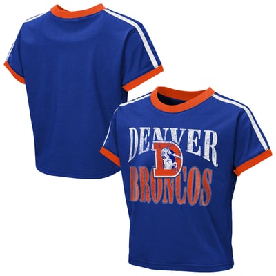  Denver Broncos WEAR by Erin Andrews Girls Youth  Cropped Hail Mary Ringer Baby T-Shirt - Royal
