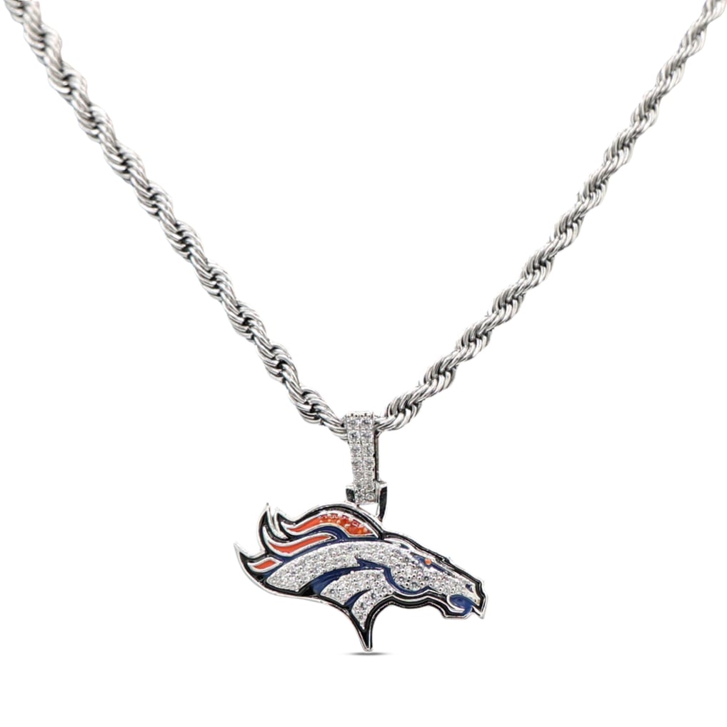 GLD Denver Broncos 14K White Gold Logo Pendant & 20" Rope Chain