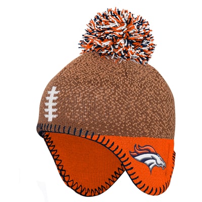 Denver Broncos Outerstuff Infant Football Head Knit Hat with Pom - Brown