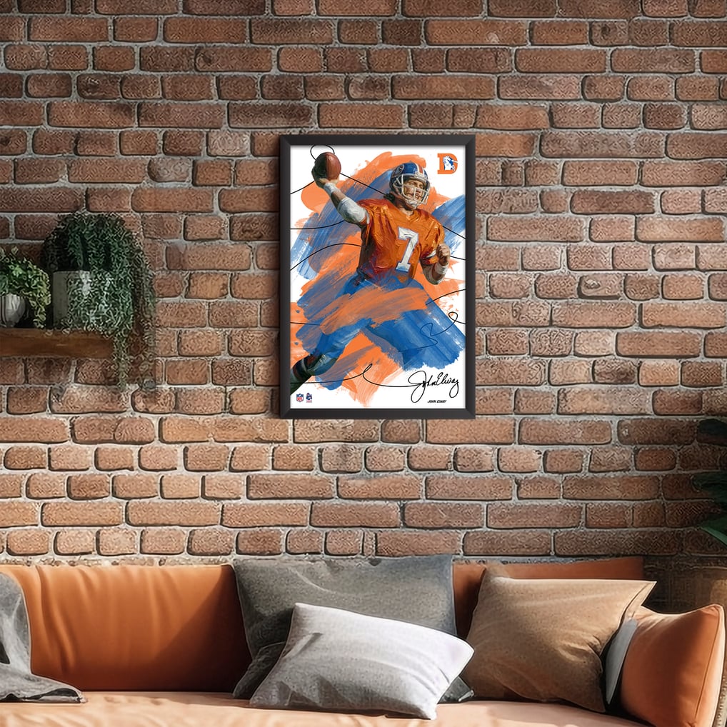 John Elway Denver Broncos 27" x 39" Brush Stroke Player Framed Art Print
