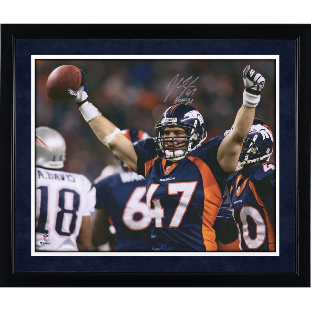 John Lynch Denver Broncos Autographed 16" x 20" Arms Up Celebrating Photograph with "HOF 21" Inscription