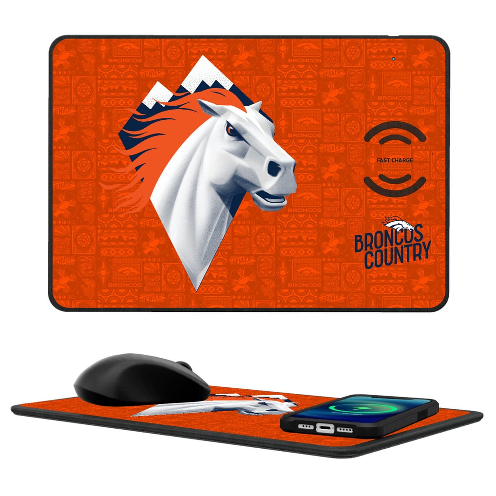 Keyscaper Denver Broncos 2024 Illustrated 15W Fast Wireless Charger and Mouse Pad