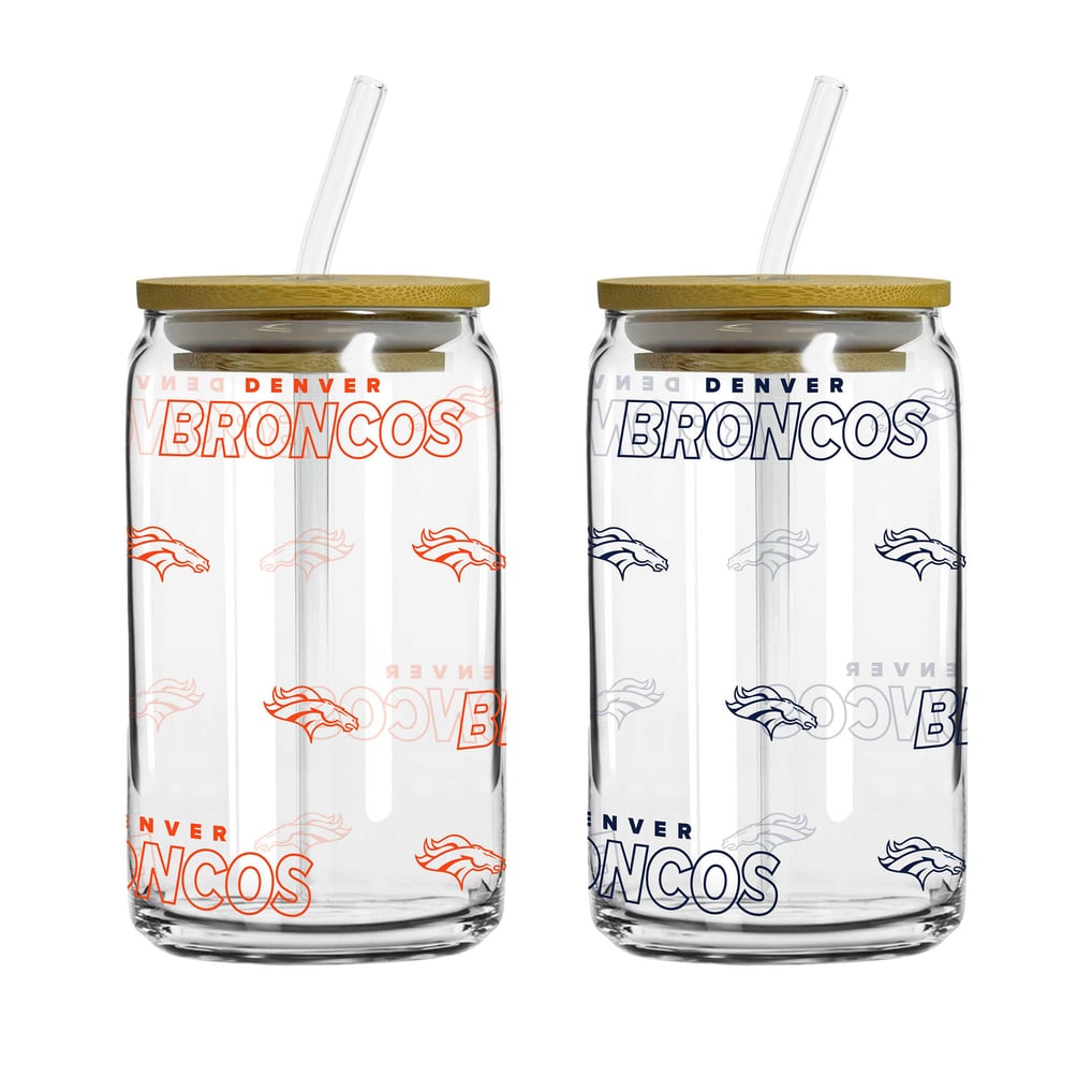 Denver Broncos Logo Brands 16oz. Step And Repeat Glass Can with Lid & Straw 2-Pack